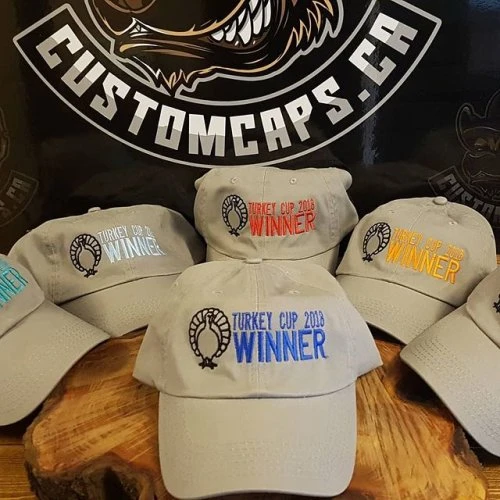 Family BBQs amped up! The winners of this family BBQ Turkey Games will be sporting these great custom caps! #bbq #family #familygames #goofygames #prizes