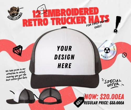  Stock Clearance Alert!Get 40% OFF on 12 Retro Trucker Hats with YOUR logo embroidered for just $240.00 + tax (Regular Price: $396.00). Includes FREE shipping!Colors: Black/White/Black
First buyer only - Don’t miss out!Grab this exclusive deal NOW and rock your brand in style: https://tinyurl.com/yc8a6ppc#LimitedOffer #TruckerHats #CustomMerch #SaleAlert #Branding #GrabItFast #Customhats