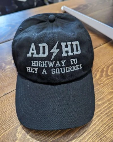 Let me hyper fixate on this topic and let you know that flying squirrels can glide the length of a soccer field. ️ #adhd #acdc #customhat #custommade