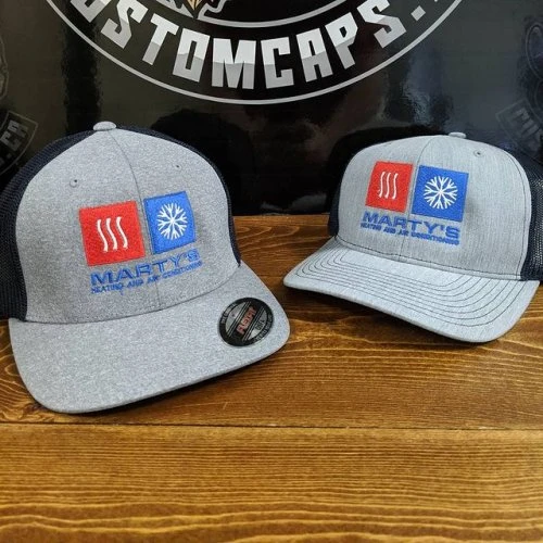 Our designer Shees took a linear logo, and rearranged it so that Marty's icon portions kept their detail, and their logo worked great on the cap. Sometimes modifications are required to make the design work for #embroidery- we are here to help and work with you! 